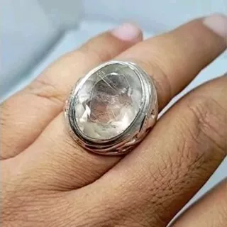 Cincin Pria Kecubung Rambut Emas Rutilated Quartz Perak 925