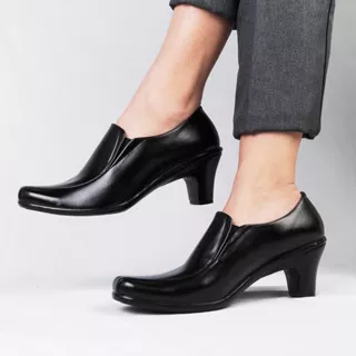 Sepatu Ankle Boots Wanita Hitam doff - Sepatu Kerja Wanita Hak 4cm PDH Kulit Asli