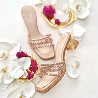 Rose-Gold Slip-on Sandal Pesta Wanita Glass Block Heels 5cm AVEDA KC3383