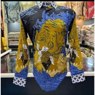kemeja batik premium pria bahan dolbi lapis furing hero golden adem motif macan