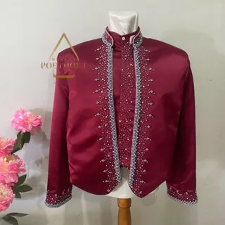 Beskap jawa maroon / baju manten pria merah maroon/ jas pengantin bukan basofi payet modern elegan