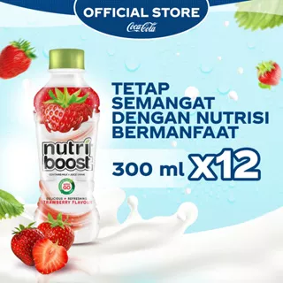 Nutriboost Rasa Strawberry Minuman Susu - Botol 300ml x 12pcs