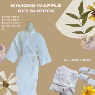 Bathrobe Kimono Waffle set Slipper baju tidur pria wanita Hotel Salon spa klinik pasien rumah sakit size Jumbo