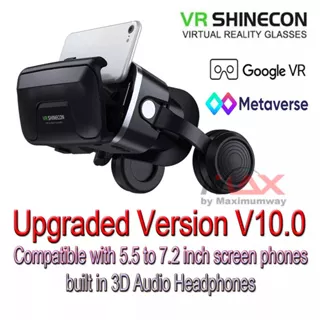 Shinecon G04EA (Versi 10.0) Kacamata VR Virtual Reality 3D Build in headphone Ver 10 terbaru compatible Metaverse Android Iphone Google VR Helmet 3D Glasses Virtual Reality Casque For Smartphone Smart Phone Goggles Headset Viar Video Game Binocular