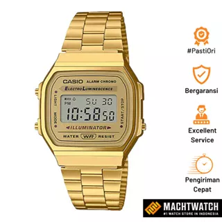 Jam Tangan Unisex Casio General Retro A168WG-9WDF Digital Dial Gold Tone Stainless Steel Band