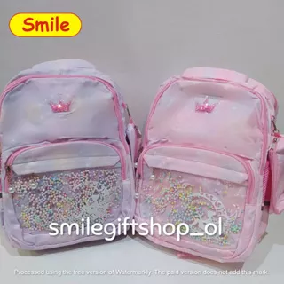 Tas Ransel Laptop Backpack Parasut Sekolah Fashion Casual Anak Tinkerbell Rainbow Warna Warni Mika Gantungan Tepak Dompet Mix