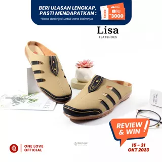 ONE LOVE Lisa Sepatu Flatshoes Wanita Slip On Mules Ukuran 36-42 Jumbo Warna Maroon Cream Hitam Mocca Tan Salem