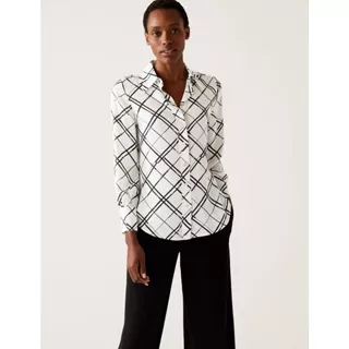 M&S - Blouse Wanita - Printed Collared Long Sleeve Shirt