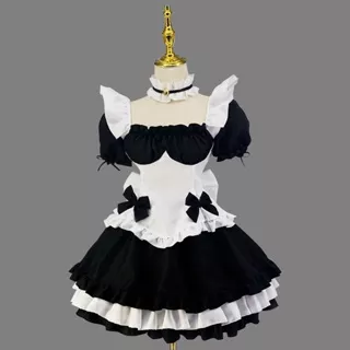 Women's game costume cosplay miracle warm tour around the world black and white chocolate French maid lolita princess skirt