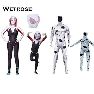 Wetrose Halloween Gwen Spiderman Parallel universe cosplay one-piece Skin-tight Bodysuit Jumpsuit Costume Dewasa Anak Anak