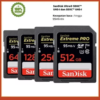 OriginalSanDisk SDHC Kartu SD SanDisk Extreme PRO 32GB 64GB 128GB 95MB / S U3 Kartu Memori Kamera Portabel Micro SD Original