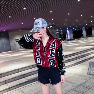 Thailand Trendy Brand New Sequin Long Sleeve Sports Jacket Baseball uniform Women Trendy Stand Collar Short Edition Small Coat