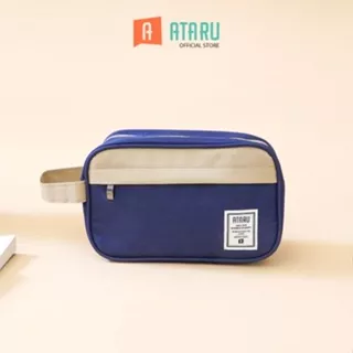 Ataru Boxy Travel Pouch 2 Tone - Biru Navy/Khaki Kantong Organizer Serbaguna Tempat Pensil Pulpen Alat Make Up Pouch Kosmetik