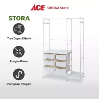 Ace Stora Gantungan Pakaian Dengan 6 Tray Plastik Stand Hanger Gantungan Baju Berdiri Clothes Organizer Standing Clothing Rack