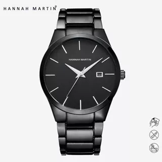 HANNAH MARTIN Jam Tangan Pria 100% Original Business Rantai Tanggal Analog Stainless Steel 17551