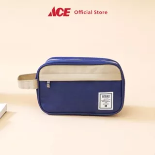 Ace Ataru Boxy Travel Pouch 2 Tone - Biru Navy/Khaki Kantong Organizer Serbaguna Tempat Pensil Pulpen Alat Make Up Pouch Kosmetik