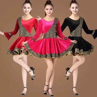 Autumn and Winter Thickened Golden Velvet Square Dance Latin Dance Costume Dance Practice Performance Clothing