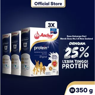 Anchor Milk Protein+ Susu Keluarga Original 350g x 3 - Susu Bubuk Tinggi Protein | Sarapan Breakfast