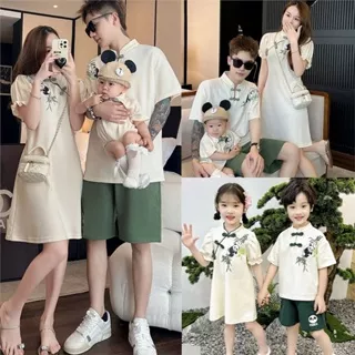 Parent-child outfit, family photo of three, Chinese style, new summer style mother daughter dress, father son Tang fashion trend