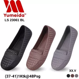 Flatshoes Jelly Yumeida Motif Anyam 23061 Sepatu Wanita Loafers Karet Anti Slip Terbaru 2024