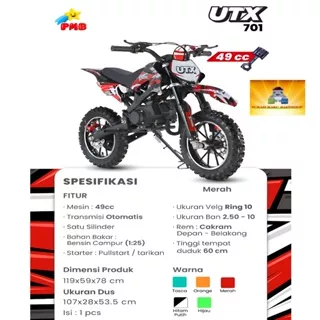 Motor Trail Mini Bensin PMB UTX 701 / UTX-701 / UTX701 50cc Anak Matic 2Tak Bahan Bakar