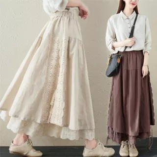 Japanese clearance foreign trade brand large women's clothing ethnic style embroidery linen lace up skirt A-line skirt