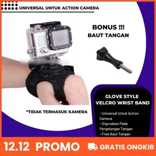 Glove Style Velcro Wrist Band with Mount 360 Derajat For Action Camera Xiaomi Yi Kogan Gopro Brica B