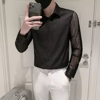 Men's New Lace Panel Long Sleeve Shirt