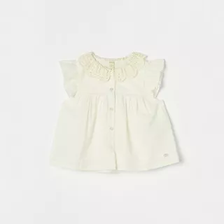 Babyshop Giggles Solid A-line Top with Crochet Peter Pan Collar and Ruffled Sleeves