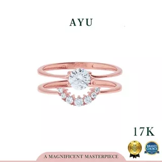 AYU Cincin Emas-Solitaire With Rainbow Stack Ring Combo 17k Rose Gold