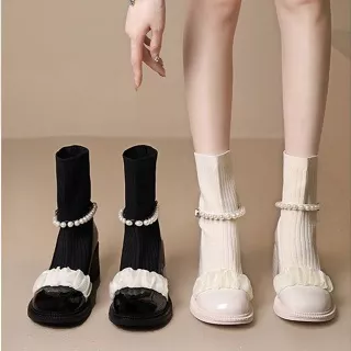 Socks and boots for women, fashionable and foreign style single shoes for women, retro small figure, thick soled knit, elastic and slimming boots