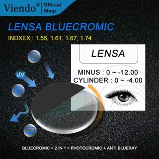 Viendo-Lensa Bluecromic Minus/Cylinder SPH/CYL Index 1.56/1.61/1.67 Resin Lens Anti Blueray+Photocromic