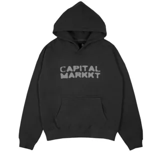 Capmart Jaket Pria Basic Hoodie Sweater Fleece Pocket Center Logo Script C070124