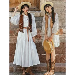 Xinjiang Tourism Wear Women's Vest Set Sichuan Western Cowboy Long Skirt Ethnic Style Dress