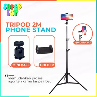 Tripod Handphone 2 Meter / Tripod 2 Meter Besi Plus Holder Miniball 360 Derajat / Stand Handphone Tripot Kamera Hp