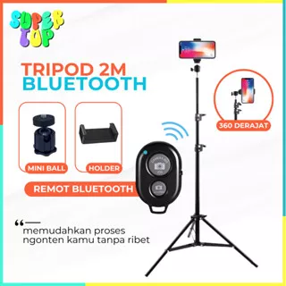 Tripod Bluetooth 2 Meter / Tripod Handphone Hp 2M Free Holder Remot Miniball / Tripod Remot Wireless Selfie