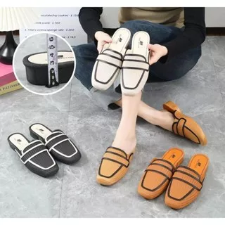 Sepatu Wanita Jelly Slop Cantik Motif Rajut List Warna Garis - Balance CFV01 36/41