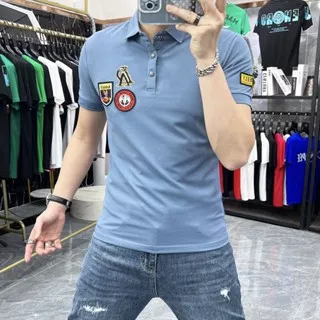 European Station 2024 Summer Men's Fashion Brand Embroidered Short sleeved Polo Shirt Men's Slim Fit Flip Collar Trendy Internet Red Top Trendy