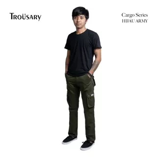 Trousary celana cargo panjang pria warna hijau army bahan premium size 28 - 42