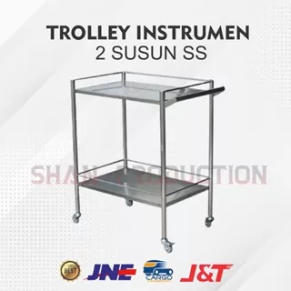 Meja Troli Instrumen 2 Rak Stainless Steel - Trolley 2 Susun Stainless Steel