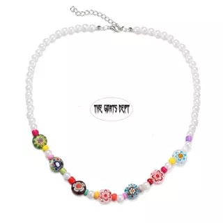 The Goats Dept - Peggy Gou Beads Crystal Flower Necklace Original / Kalung Batu Manik Colorful Y2K Pria Wanita Unisex Gold Emas Silver Perak Korea Viral Terlaris Ulang Tahun Hadiah Gift Choker