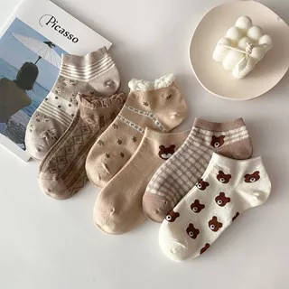 KAOS KAKI WANITA MOTIF CUTE BEAR COKLAT GARIS KOTAK FASHION KOREA WOMEN SOCK IMPORT MURAH - Aksesoris Fashion Anak Perempuan Cewek Kaos Kaki Pendek Model Karakter Gambar Lucu Imut Beruang Teddy Putih Polos Murah Bagus Terlaris Termurah