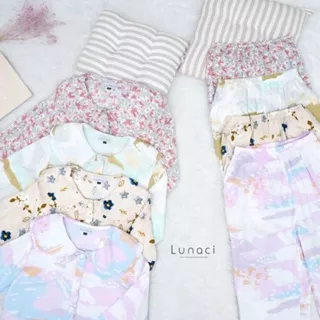 Lunaci Pinna Fiona Pyjamas flora watercolor/autumn floral blue/green pastel tierra/mint diamond/black diamond/glorious blue/hydrablue/lime clarkia/terra clarkia/lea pink/lea mint/cream flowers/Piyama/Baju Tidur/baju menyusui