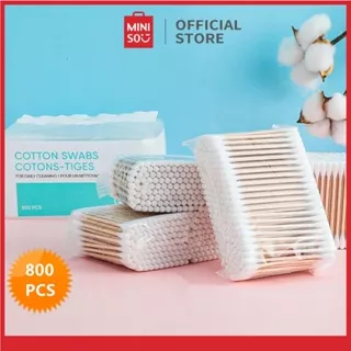 MINISO Cotton Swabs 800pcs Cotton Buds Katun Swabs kapas Korek Kuping Penyeka Kayu Tongkat Wooden Stick Double Head Portabel cotton swab