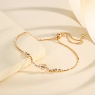 Lanmi Jewelry Gelang Lapis Emas 18k Tangan Wanita Berlian Heart Gelang Titanium Serut Wanitan Anti Karat Y798
