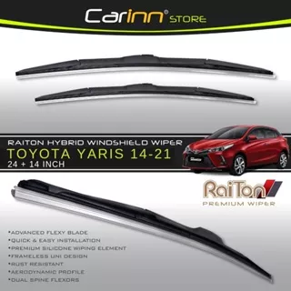 Raiton Sepasang Wiper Hybrid Kaca Depan Mobil Toyota Yaris 2014-2021 24 & 14 -2 Buah/Set - Hitam