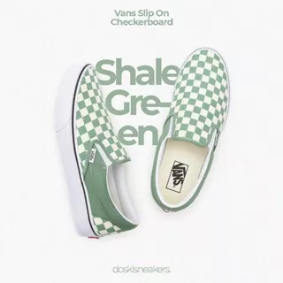 Vans Slip On Classic Checkerboard Shale Green White ORIGINAL BNIB Sneakers Casual Pria Wanita Sepatu Ori Murah