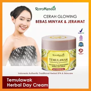 RORO MENDUT Temulawak Anti-Acne Plus Brightening Herbal Day Cream | Krim Pagi Herbal Skincare Jerawat Berminyak Komedo Rempah Facial Wash Face Toner Sabun Pembersih Wajah Muka Moisturizer Pelembab Berjerawat Whitening Lightening Pori Besar Bopeng BPOM