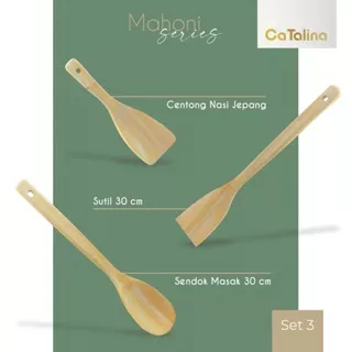 Paket Isi 3 Pcs Spatula Sutil Kayu Mahoni Alat Masak Penggorengan Centong Kayu