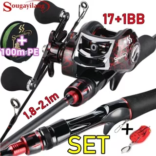 Sougayilang Joran Pancing Set 1.8M 2.1M Ultra Light Carbon 10kg 7.2:1 19+1BB joran Casting Set Joran Set Lengkap